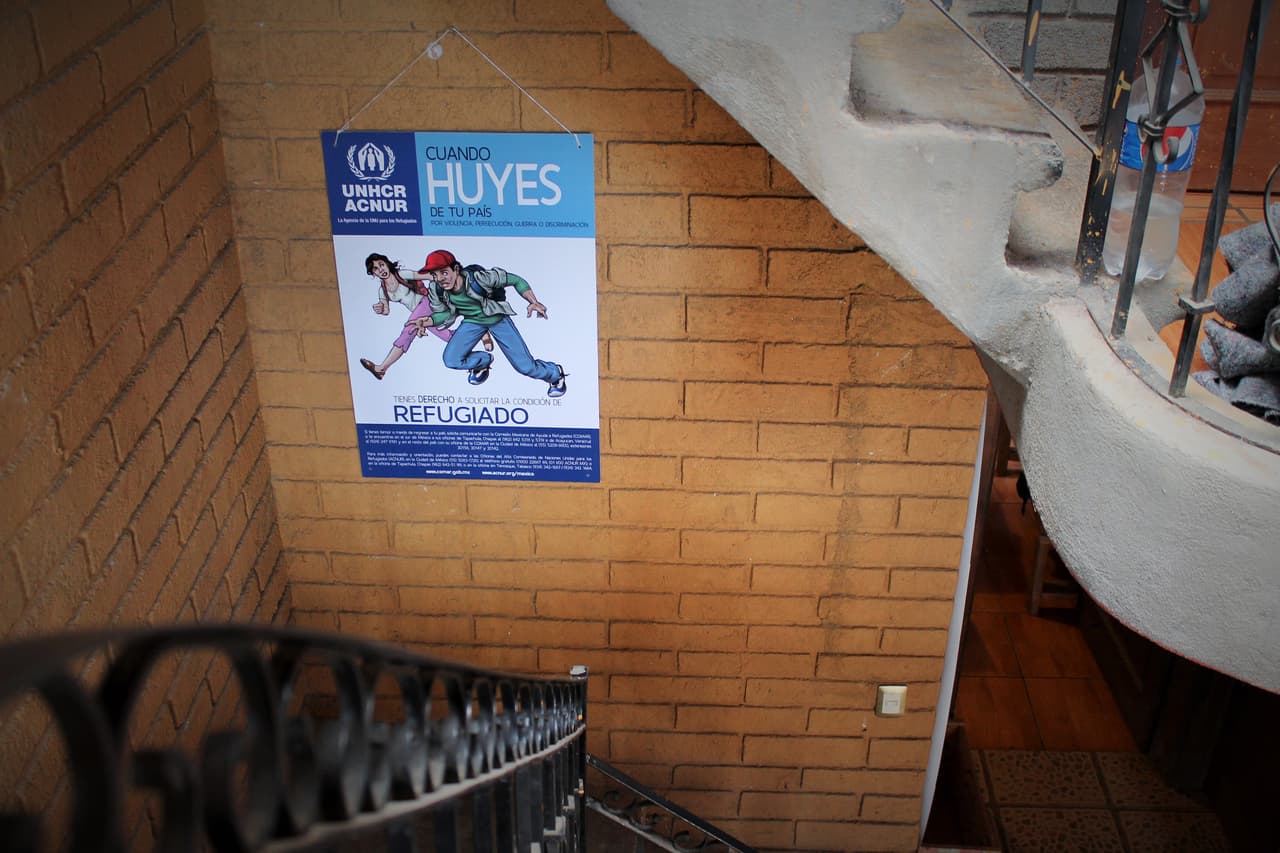 A poster at the Ceporiac shelter in Oaxaca informs residents of their rights in Mexico