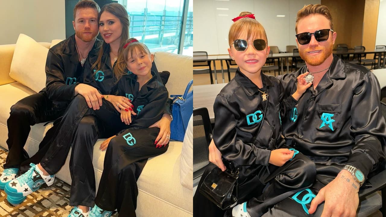 Fernanda Gómez, esposa de Saúl ‘Canelo’ Álvarez, y María Fernanda, la hija que tienen juntos, acompañaron al boxeador en Las Vegas con 'outfits' a juego de los de él de la firma Dolce Gabbana.