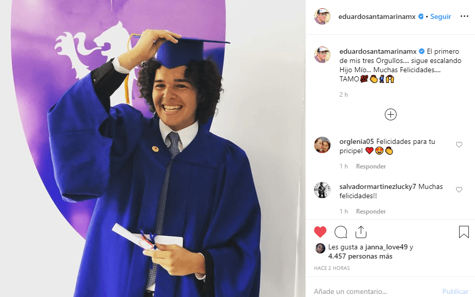 "El primero de mis tres orgullos, sigue escalando hijo mío... Muchas Felicidades... Te amo", escribió el actor en esta publicación.