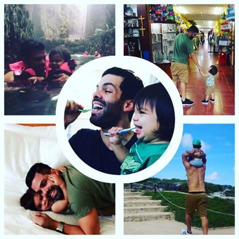 Y cuando su papá llega a casa, Matteo intenta arrancarle la barba.