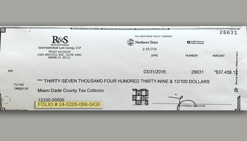 Pierdant's check to the county tax collector's office.