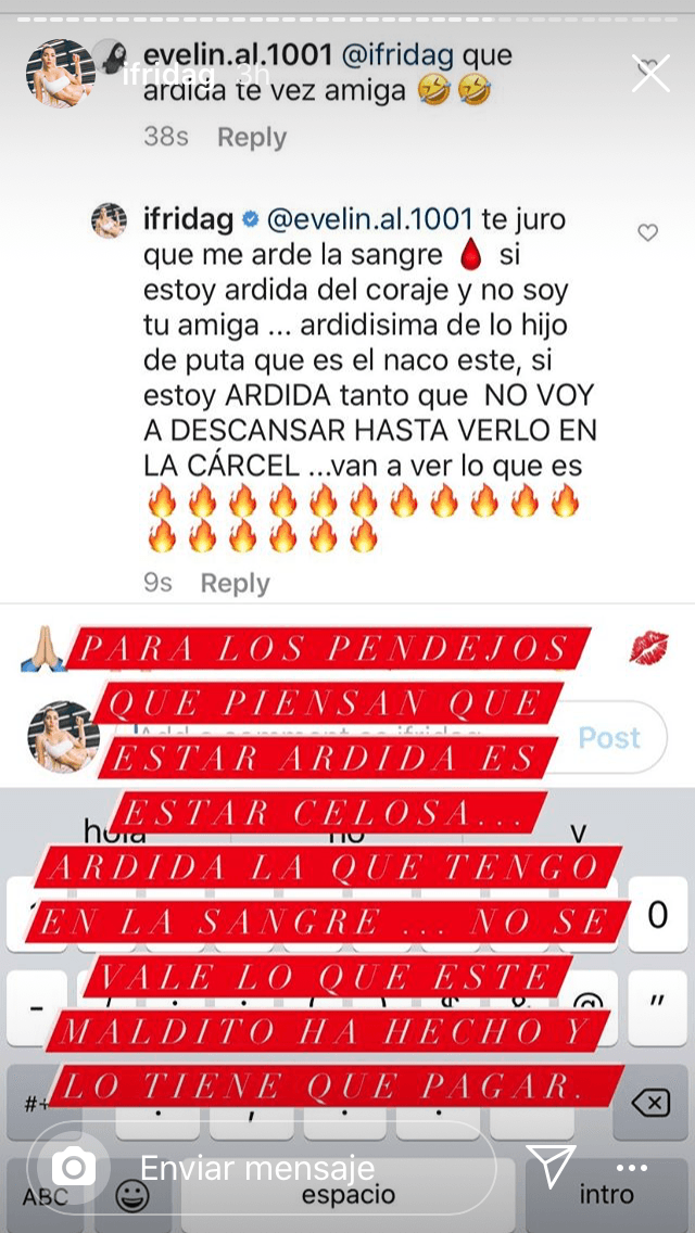 En videos que ha colgado a sus historias, ha retado a la actriz a que le dé la cara y sea congruente. Además, en uno de los mensajes que Frida Sofía escribió la semana pasada en Instagram aseguró que
<b><a href="https://www.univision.com/famosos/lo-vas-a-pagar-con-esta-promesa-frida-sofia-pone-fin-al-pleito-con-su-ex-christian-estrada-y-con-ferka-video" target="_blank">"no descansará hasta ver en la cárcel"</a></b> a su ex.
<br>