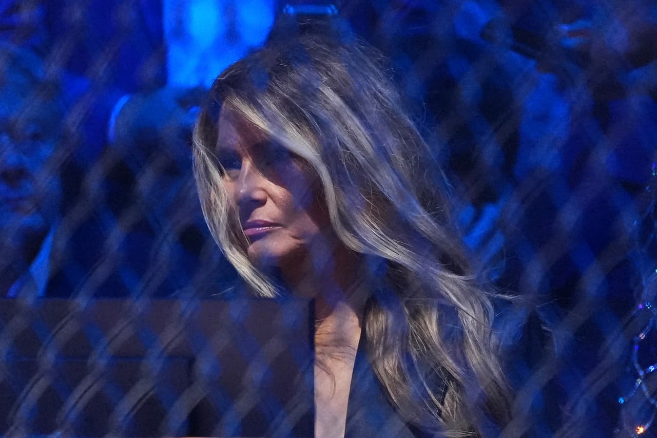 First lady Melania Trump attends UFC Freedom 250 on the South Lawn of the White House, Sunday, June 14, 2026, in Washington. (AP Photo/Alex Brandon)