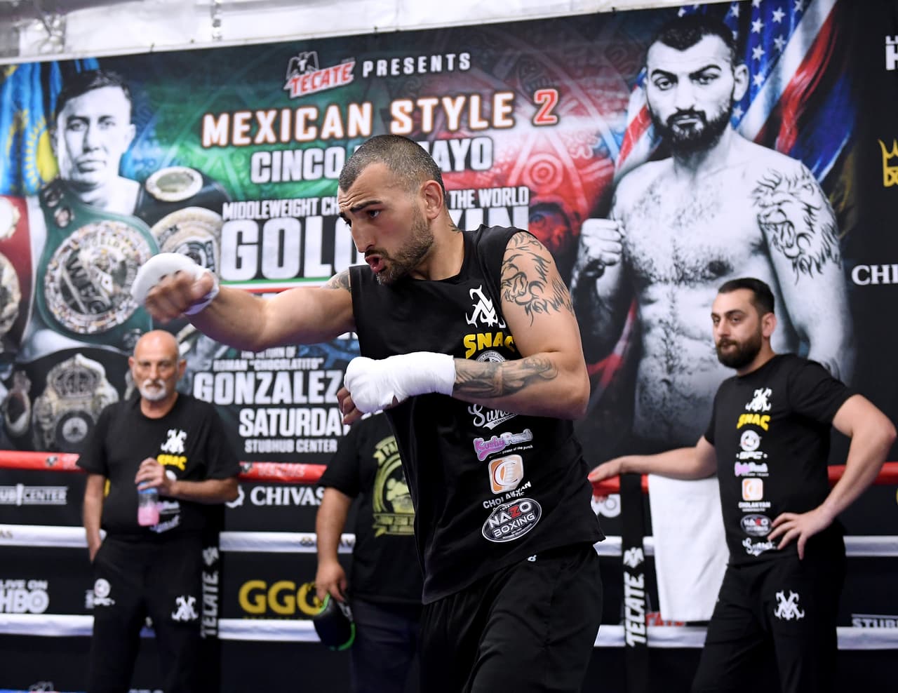 GLENDALE, CA - APRIL 23: Vanes Martirosyan trains for his middleweight fight against Gennady Golovkin of Kazakhstan during a media workout at the Glendale Fighting Club on April 23, 2018 in Glendale, California. (Photo by Harry How/Getty Images)