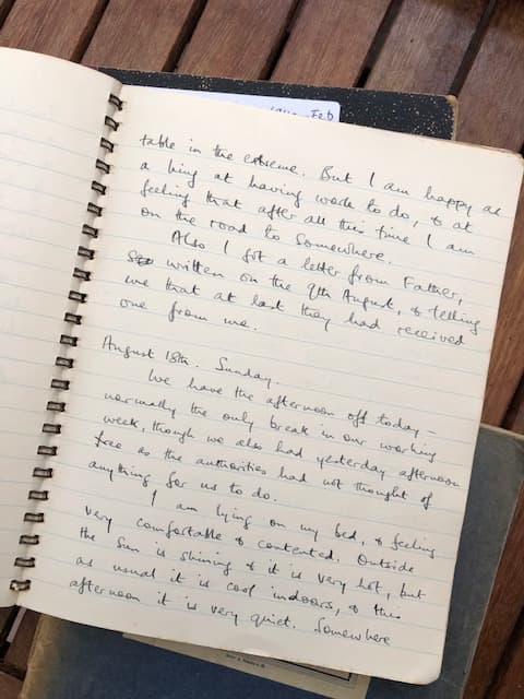My father's diary entry on August 15, 1940, noting his happiness over finally starting his pilot training.