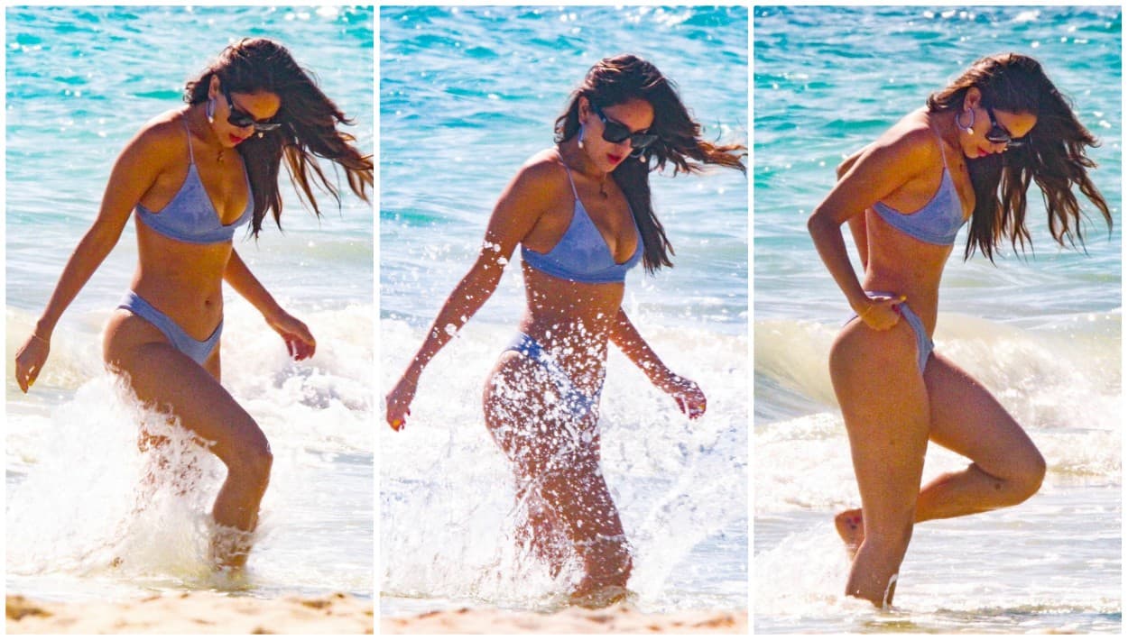 Eiza González, quien este año estrenó cuatro filmes en Hollywood y ya tiene en agenda 
<b><a href="https://www.univision.com/famosos/2020-promete-para-eiza-gonzalez-tiene-3-estrenos-en-hollywood-y-un-proyecto-grande-en-mexico-fotos">el estreno de otros 3 para 2020</a></b>, había entrado sin sombrero al algua, pero tuvo que salir a buscar uno porque el sol estaba inclemente y ella protege mucho su piel.