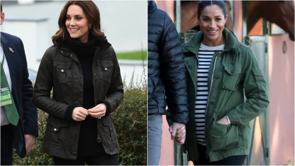 <b>Estilo casual:</b> jeans ajustados y chaquetas de estilo militar son uno de los estilos casuales favoritos de las mujeres (embarazadas o no). Ese es el caso de Meghan y Kate quienes eligieron estas prendas para llevar a cabo planes que las ponían en contacto con la naturaleza. Para la duquesa de Cambridge una clásica chaqueta waxcoated de Barbour fue el complemento ideal para un dia de jardinería en una escuela primaria, mientras que Meghan eligió jeans ajustados de Rag & Bone y una vieja chaqueta verde de J.Crew para un tour en un establo en Marruecos.
<br>
