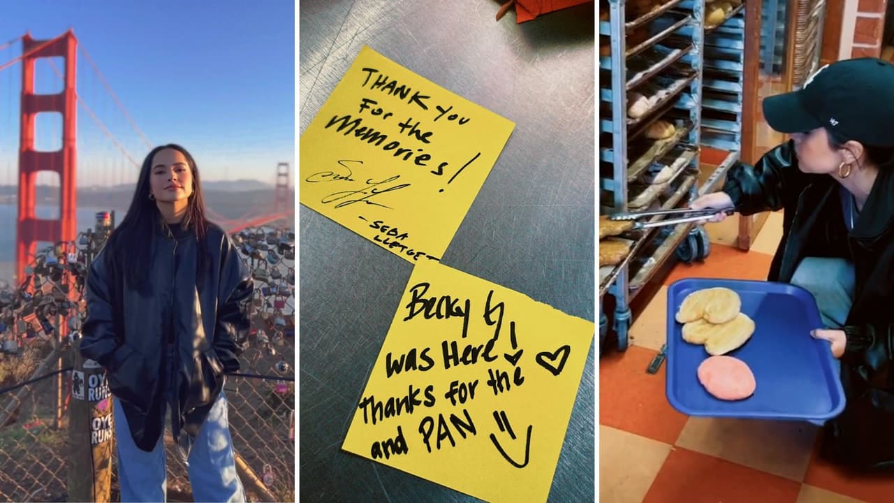Becky G y su novio visitan panadería mexicana y dejan autógrafo, pero se lo roban