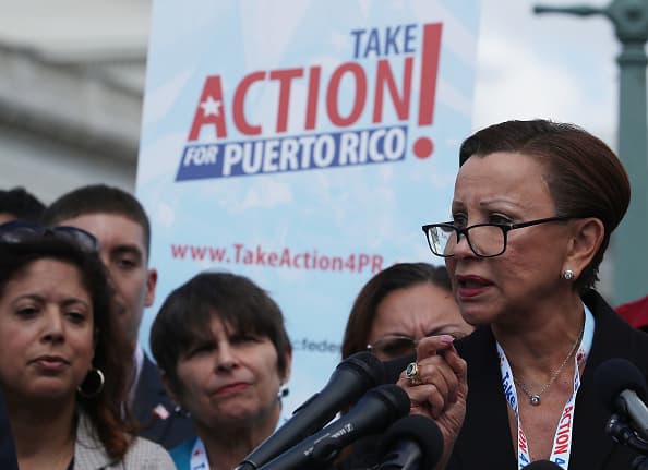 WASHINGTON, DC - SEPTEMBER 18: Rep. Nydia Velazquez(D-NY) speaks during a news conference to call on President Trump and Congress to help Puerto Rico recover two years after the island was hit by Hurricane Maria, on Capitol Hill September 18, 2019 in Washington, DC. (Photo by Mark Wilson/Getty Images)