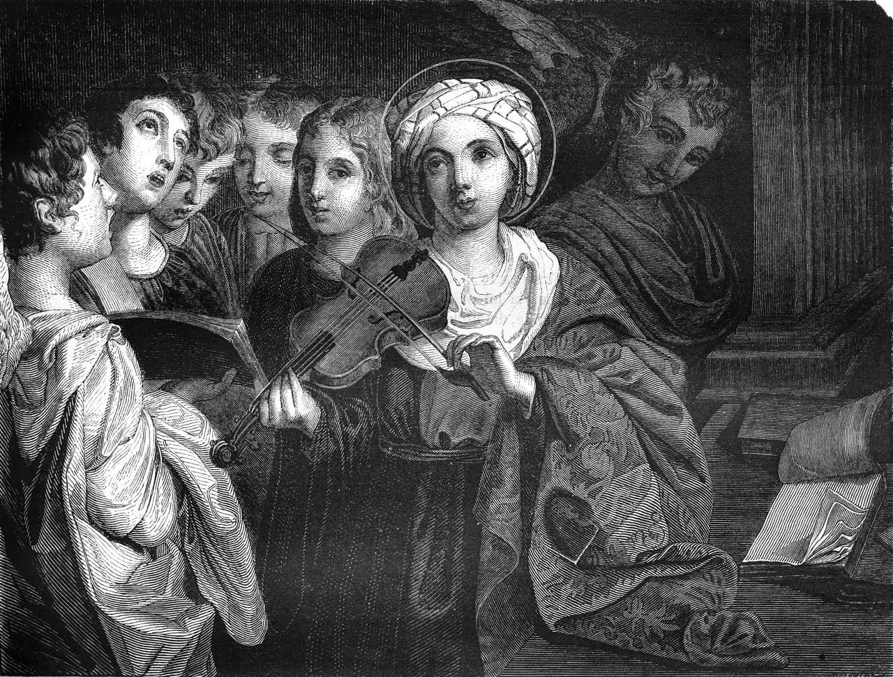 Santa Cecilia pertenecía al parecer a una de las familias nobles más importantes de Roma y sin embargo acostumbraba vestir una túnica de tela muy humilde. Como deseaba consagrarse totalmente a Dios, decidió mantenerse soltera y consagrarle su virginidad a Él, pero su familia tenía otros planes para ella.