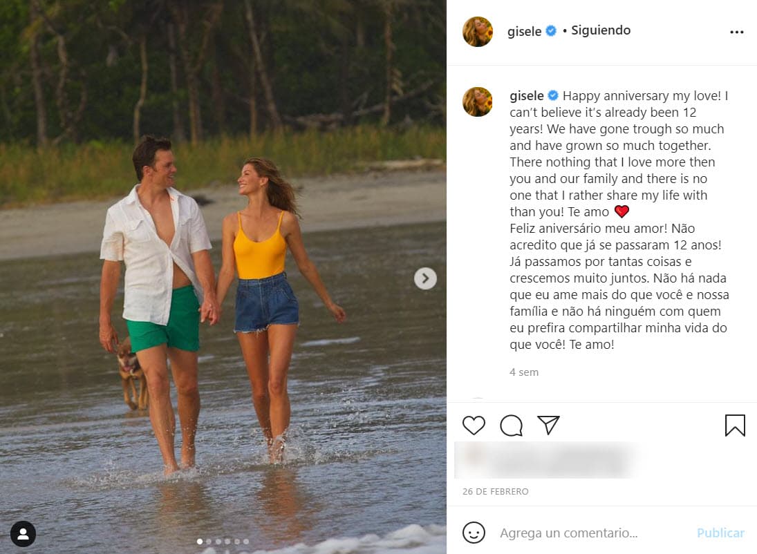 "¡Feliz aniversario mi amor! ¡No puedo creer que ya hayan pasado 12 años! Hemos pasado por muchas cosas y hemos crecido mucho juntos. ¡No hay nada que ame más que a ti y nuestra familia y
<b> no hay nadie con quien prefiera compartir mi vida que tú</b>! Te amo".
<br>