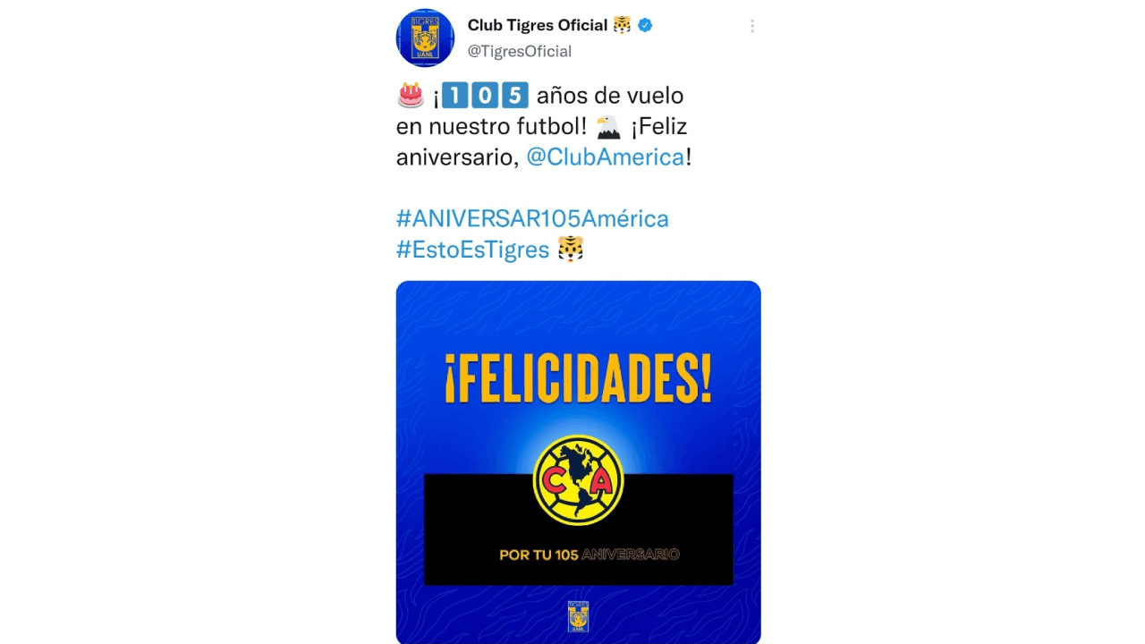 El Club más grande de América cumple 105 años de existencia y las felicitaciones se hicieron extensas en redes sociales. Aficionados, jugadores y ex jugadores, otros clubes y periodistas se sumaron al homenaje de las Águilas.