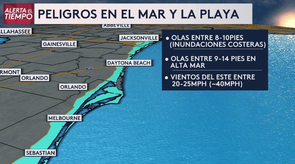 Olas de hasta 10 pies de alto en la costa del Atlántico, mientras se esperan lluvias