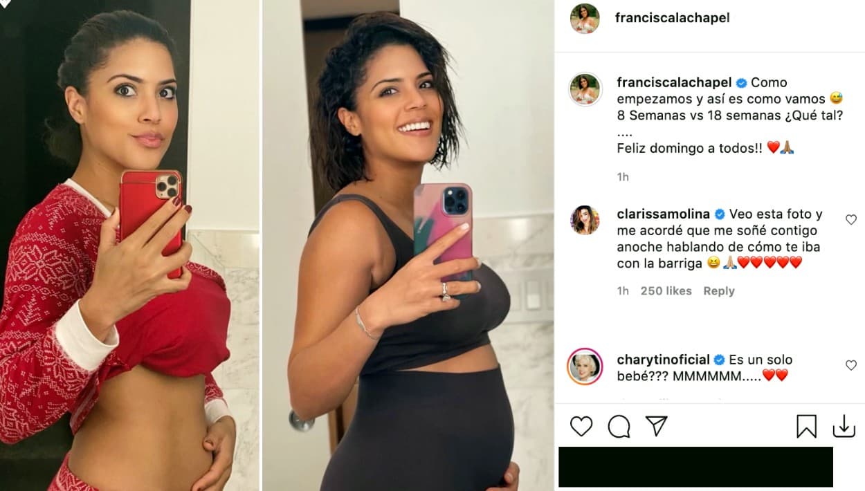 Pero este 6 de febrero, Francisca Lachapel informó que tiene 18 semanas de embarazada y presumió el cambio que ha experimentado su cuerpo, cuando se acerca a la mitad del periódo de gestación.