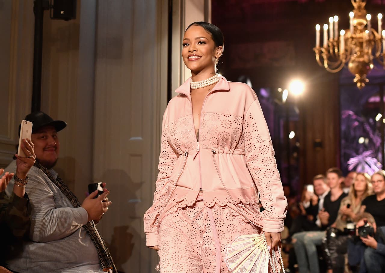 PARIS, FRANCE - SEPTEMBER 28: Rihanna walks the runway during FENTY x PUMA by Rihanna at Hotel Salomon de Rothschild on September 28, 2016 in Paris, France. (Photo by Jacopo Raule/Getty Images for Fenty x Puma)