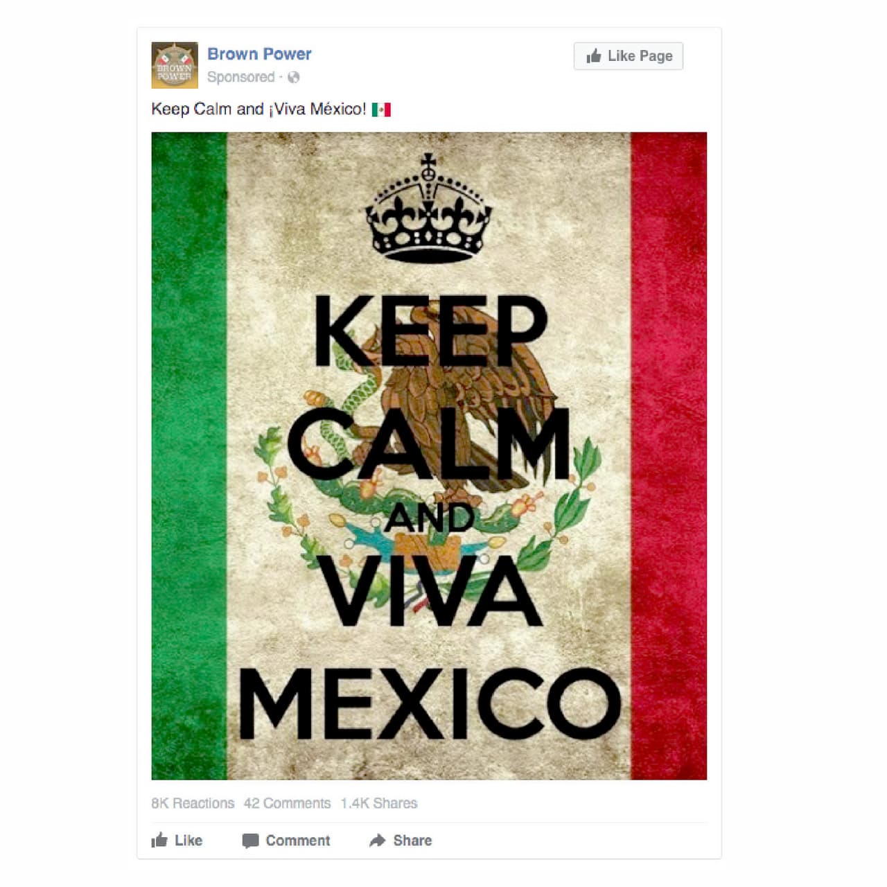 <b>Anuncio 2556.</b> ““Mantenga la calma y Viva México!”. 
<br>
<b>Costo:</b> 0.08 rublos (3.21 dólares).