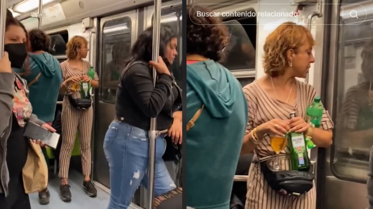 Mujer se vuelve viral por viajar en el metro con whisky.