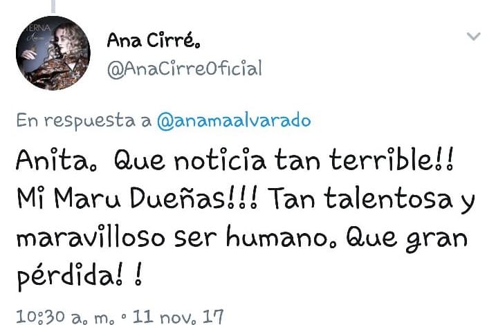 La cantante española avecindada en México, Ana Cirré, no podía dar crédito a la trágica noticia.