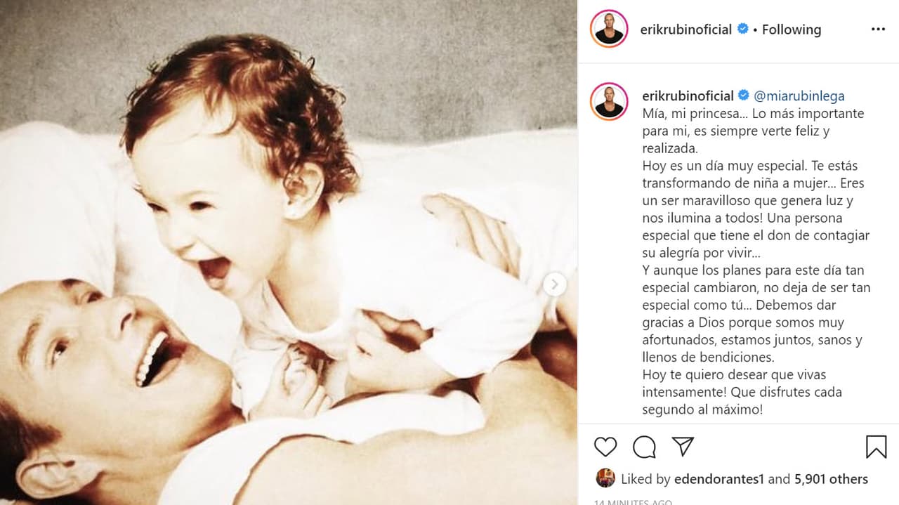 Por un lado, Erik Rubín compartió una 
<b><a href="https://www.instagram.com/p/B_SHYYKnXs2/" target="_blank">serie de fotos</a></b> con ella cuando era bebé y le dedicó un mensaje en el que admitió que los planes del festejo tuvieron que cambiar debido a la pandemia por el contagioso virus. Mia había dicho que quería realizar un viaje a Japón junto a su familia.
<br>