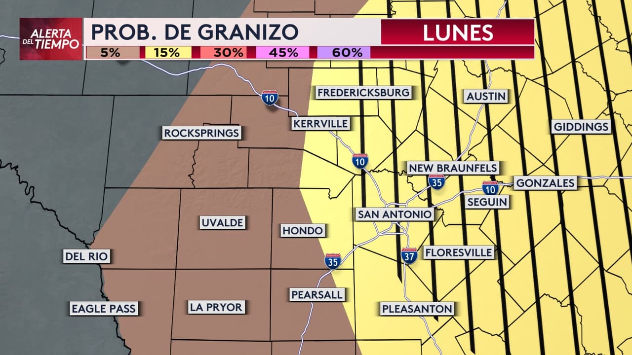 En el este de la región, que abarca las ciudades de San Antonio y Austin, 
<b>existe una probabilidad del 15% de granizo.</b>
