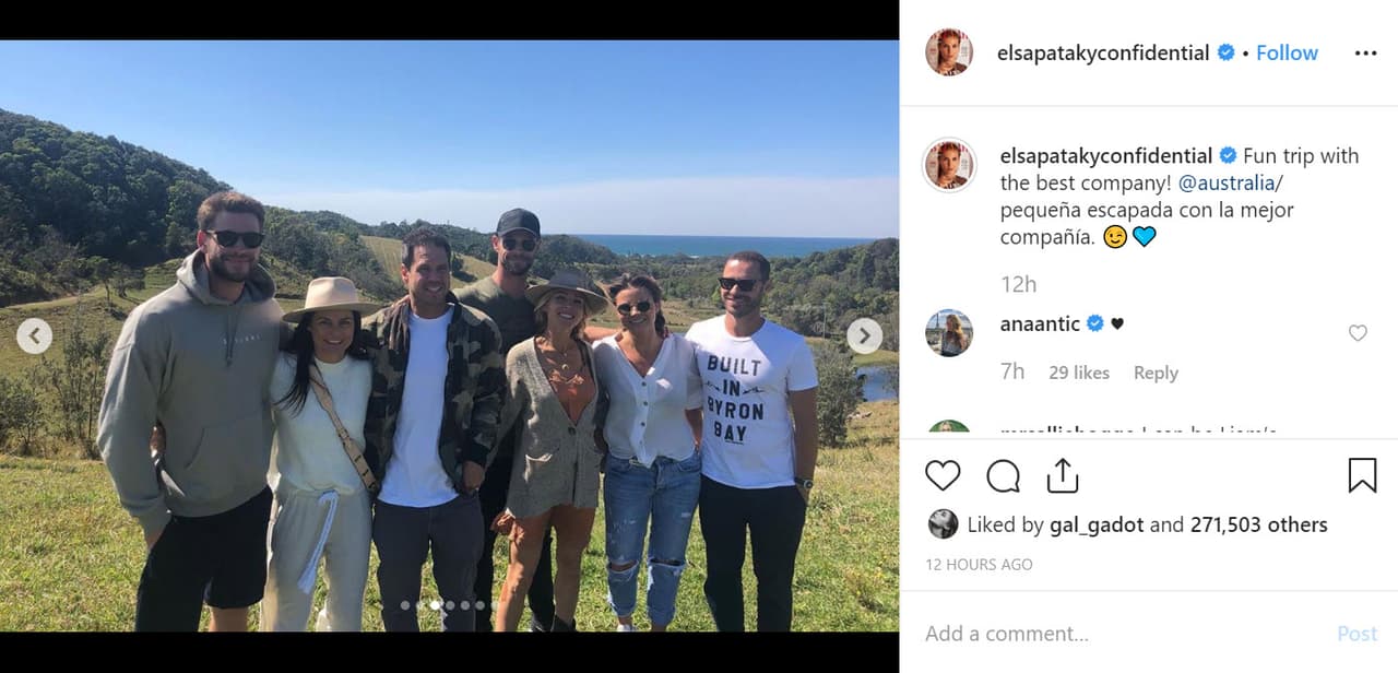 Elsa Pataky, esposa de Chris Hemsworth, también publicó momentos de estas breves vacaciones.