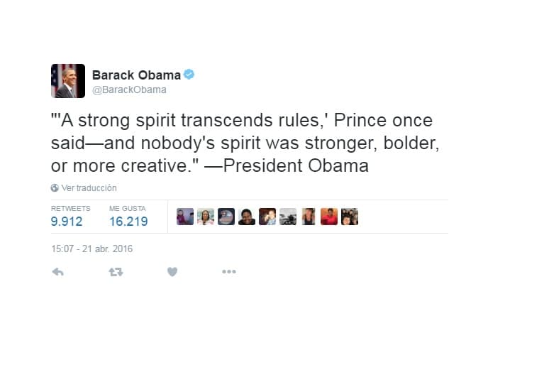 Con esta frase, el Primer Mandatario estadounidense recordó el legado e importancia de Prince.