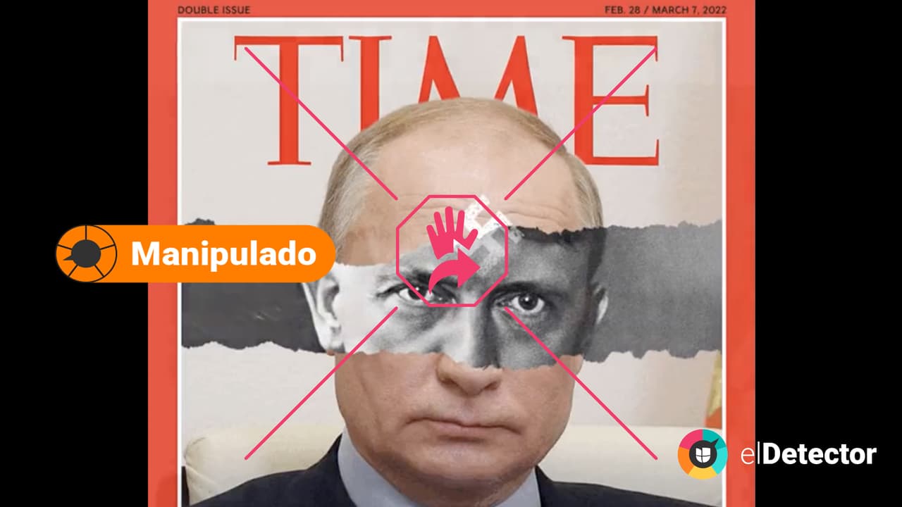 <h3 class="cms-H3-H3"><b>La imagen de Putin como Hitler no es una creación de <i>Time</i></b></h3> La revista estadounidense 
<i>Time</i> 
<b>no</b> publicó el 28 de febrero una portada en la que se puede ver al presidente ruso, Vladimir Putin, con el bigote del líder nazi Adolf Hitler. La imagen está 
<b>manipulada </b>con un fotomontaje cuyo autor, Patrick Mulder,
<a href="https://twitter.com/mrpatrickmulder/status/1497770986552369152?s=21"> <u>reconoció en su cuenta de Twitter</u></a>.
<br>
<br>En esa publicación del 26 de febrero, Mulder muestra cómo fue el montaje para “rehacer la portada de la revista 
<i>Time</i> del mes de febrero”, en
<a href="https://twitter.com/mrpatrickmulder/status/1497770986552369152?s=21"> <u>una animación</u></a>
<u> </u>en la que se ve todo el proceso.
<br>
<br>Mulder se presenta como un diseñador gráfico
<a href="https://twitter.com/MrPatrickMulder"> <u>en la bio de su perfil.</u></a>
<br>
<br>La intervención de Mulder mantiene el titular
<a href="https://time.com/6150787/putin-us-risk-ukraine-war/"> <u>de la portada original de </u><i>Time</i></a>, “El retorno de la historia. Cómo Putin destrozó los sueños de Europa” (
<i>The return of history. How Putin shattered Europe’s Dream), </i>pero en vez de la foto “de un tanque ruso entrando en una región controlada por rebeldes apoyados por Moscú en el este de Ucrania el 24 de febrero de 2022” –
<a href="https://time.com/6150787/putin-us-risk-ukraine-war/"><u>como dice la leyenda de la portada original</u></a>–, Mulder usó una gráfica de Vladimir Putin y la editó añadiéndole rasgos de otra foto de Adolf Hitler.
<br>
<br>El 28 de febrero Mulder publicó en su Twitter
<a href="https://twitter.com/MrPatrickMulder/status/1498264084877348866/photo/1"> <u>un comunicado firmado por él</u></a>
<u> </u>reconfirmando el fotomontaje (la traducimos del inglés) : “Creé la pieza de arte con la portada de 
<i>Time </i>el día que Rusia invadió Ucrania. La imagen es una de una secuencia de tres. Quería crear algo que sumara a la conversación sobre la invasión de Ucrania y que captara el estado de ánimo de la gente”, comienza el comunicado.
<br>
<br>Los verificadores de
<a href="https://maldita.es/malditobulo/20220227/revista-time-putin-hitler/"> <i>Maldita.es,</i> <u>de España</u></a>, y de
<a href="https://www.thequint.com/news/webqoof/no-time-magazine-didnt-portray-putin-as-hitler-in-their-new-cover"> <i>The Quint, </i><u>de India,</u></a> también advirtieron de esta manipulación.
<br>