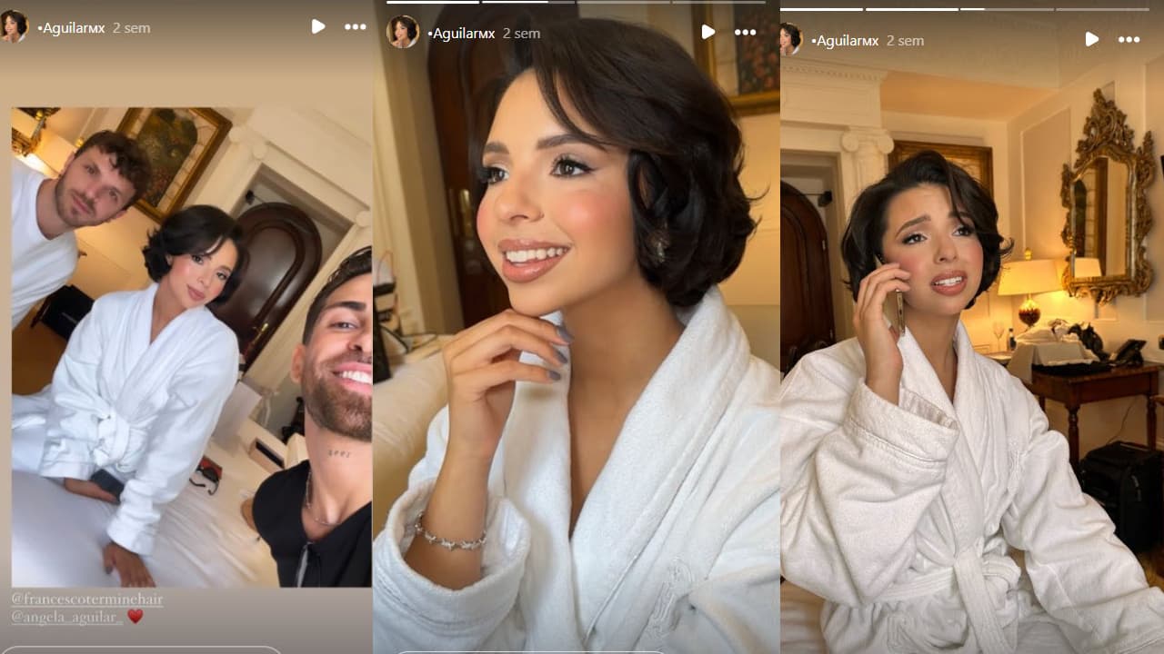 Ángela Aguilar posa con su maquillista Stefano Comelli y el peinador Francesco Termine.