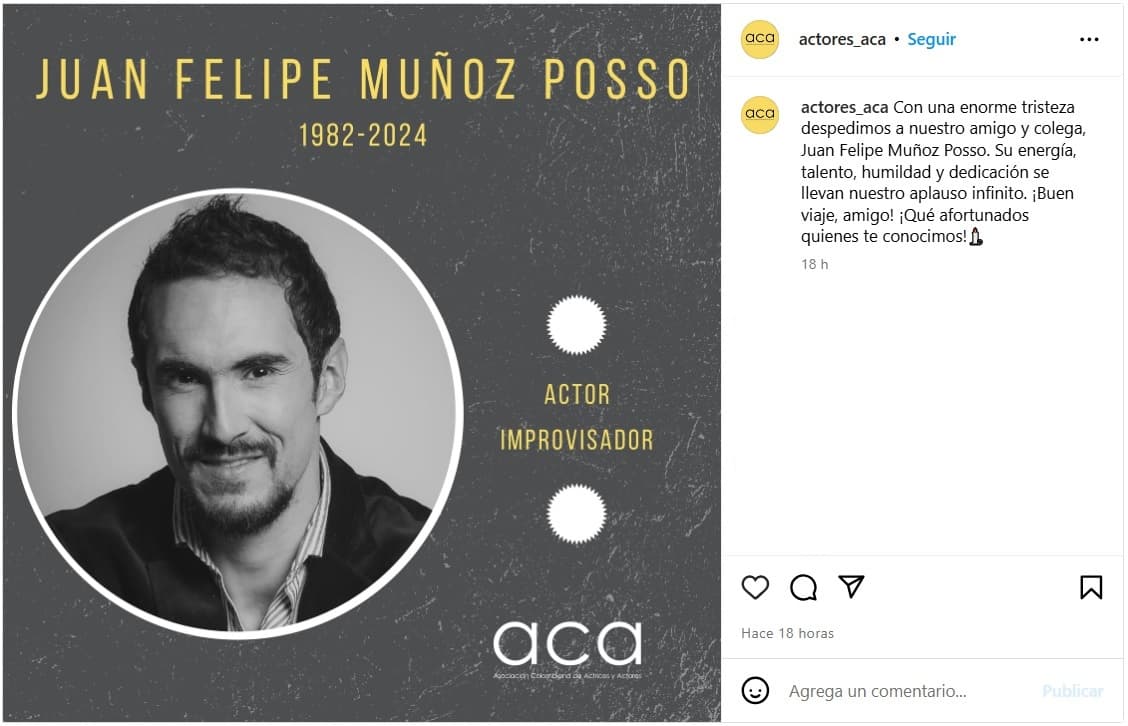 Anuncian la muerte del actor Juan Felipe Muñoz.