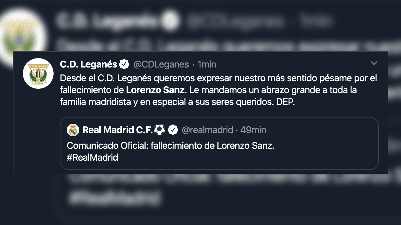 El madridismo reacciona y otorga sus condolencias a Lorenzo Sanz, quien falleció con 76 años a causa del coronavirus.