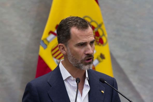 El rey de España Felipe habla durante el coloquio en el Museo Felguérez.