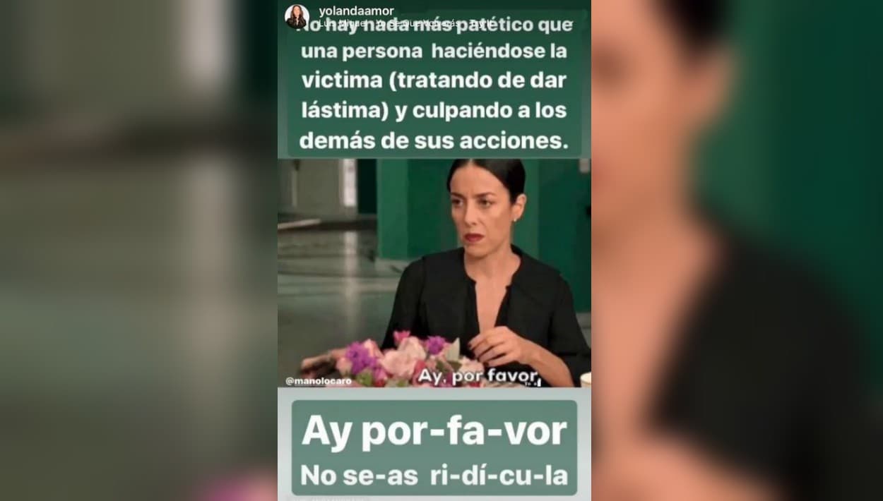 Yolanda Andrade, por su parte, no ha emitido mayores comentarios sobre 
<b><a href="https://www.univision.com/famosos/laura-bozzo-pide-a-veronica-castro-que-recapacite-sobre-su-retiro-y-envia-un-deseo-a-la-equis-yolanda-andrade-video">la decisión de Verónica Castro</a></b>. Publicó este mensaje en sus historias de Instagram, donde hizo uso del personaje de 'Paulina de la Mora' (interpretado por Cecilia Suárez), 
<b>en la serie 'La casa de las flores'</b>, para expresar su sentir. "No hay nada más patético que una persona haciéndose la víctima (tratando de dar lástima) y culpando a los dem´ás de sus acciones. 
<b>Ay por favor, no seas ridícula</b>", se lee en la imagen.