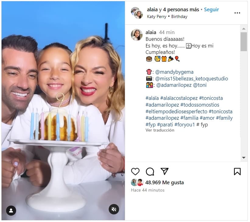 Alaïa, hija de Adamari López y Toni Costa, festeja hoy su noveno cumpleaños.