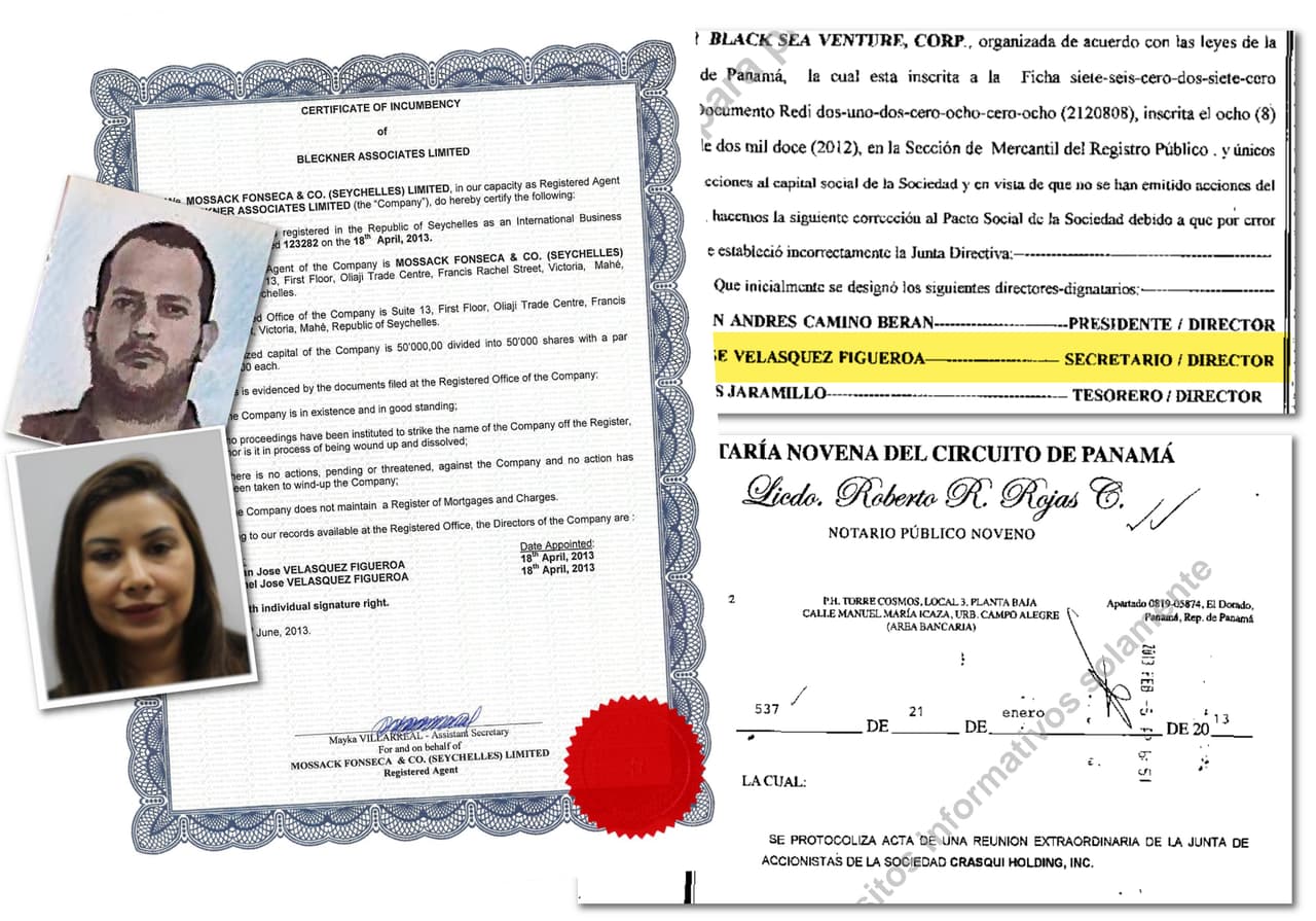 Adrián Velásquez y su esposa Claudia Díaz con algunos de los documentos de sus empresas en paraísos fiscales