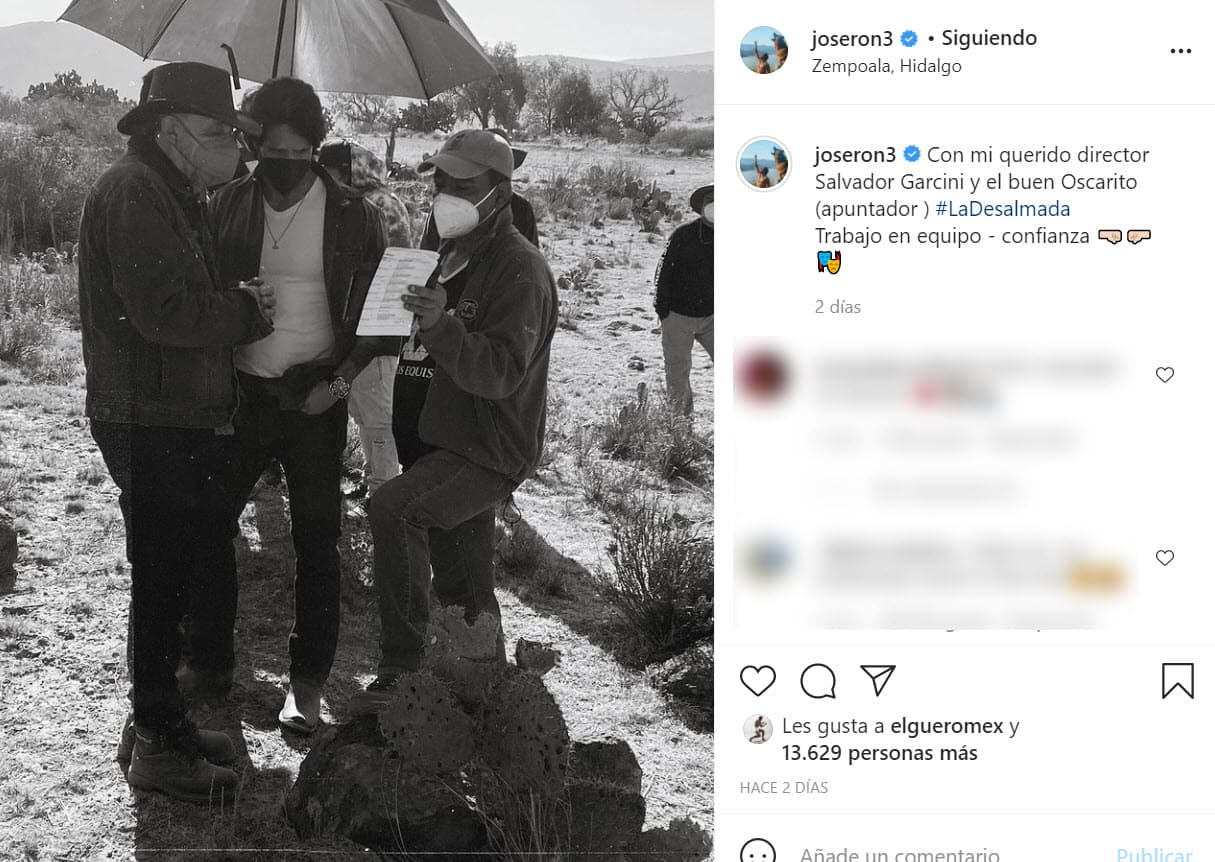 Durante el fin de semana, también compartió algunas imágenes de Zempoala, Hidalgo, locación hasta donde él y la producción de 'La Desalmada' 
<b><a href="https://www.instagram.com/p/CNczL-ZMJWA/" target="_blank">se dirigieron para realizar algunas escenas. </a></b>
<br>