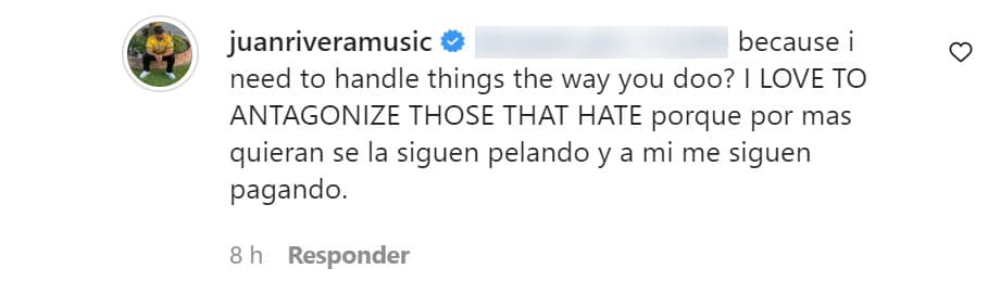 Juan Rivera no se guardó nada y arremetió: "¿Por qué necesito manejar las cosas como tú? Me encanta antagonizar a los que me odian". 
<br>