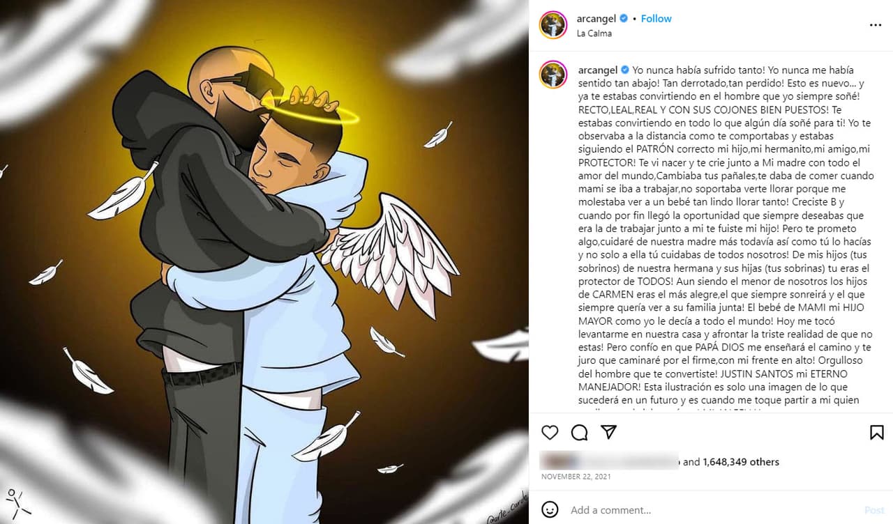 El sensible mensaje de despedida de Arcángel para su hermano Justin Santos.