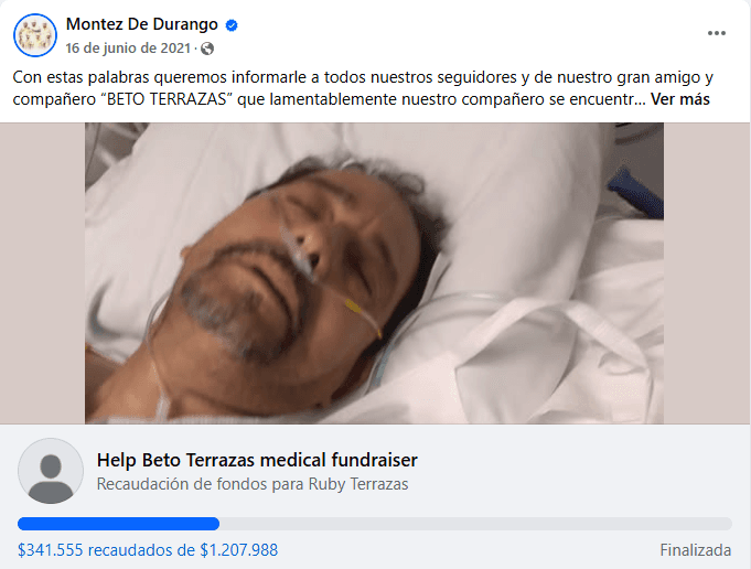 Montez de Durango envió un mensaje de aliento a su vocalista, Beto Terrazas.