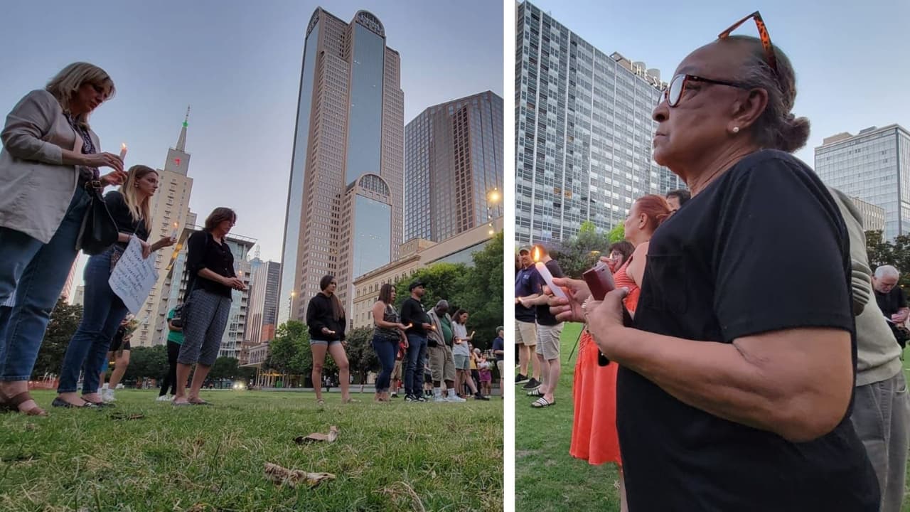 "Protejan a los niños; no a las armas": piden en vigilia en Dallas por masacre de Uvalde