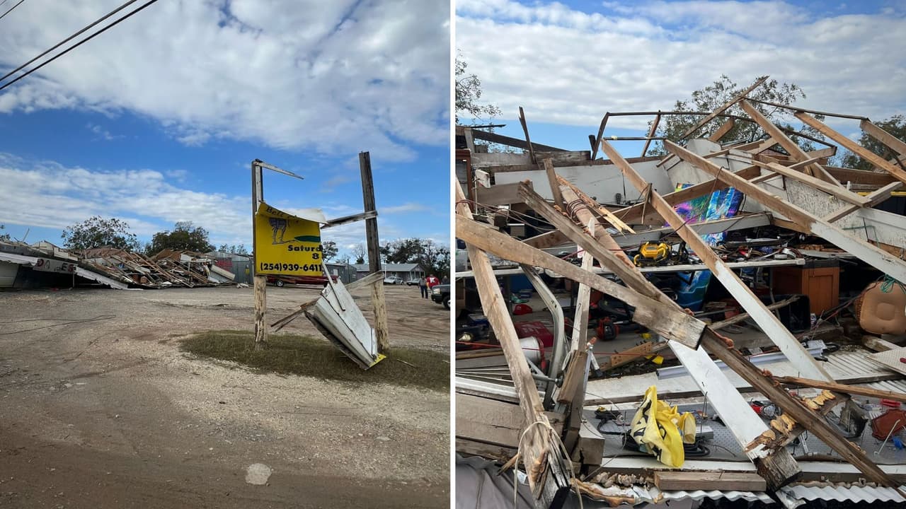 Ráfagas de viento destruyen parte de un mercado de pulgas en el centro de Texas