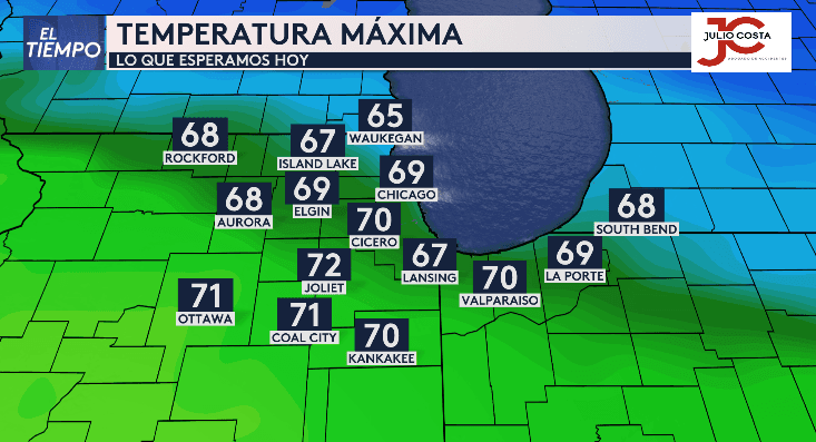 A pesar de las condiciones lluviosas de este miércoles 2 de abril, las temperaturas en nuestra área estarán en los altos 60's, de acuerdo a los modelos del equipo de meteorólogas de Univision Chicago.