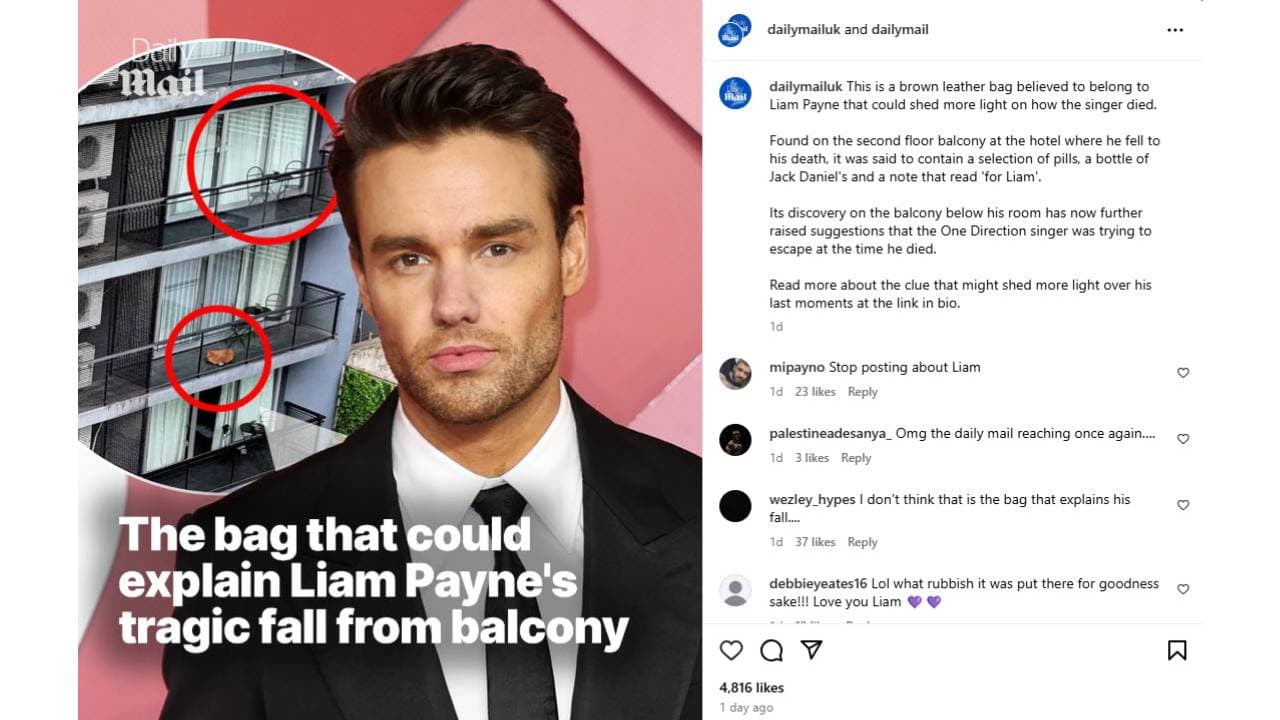 Un bolso encontrado podría confirmar hipótesis sobre la muerte de Liam Payne.