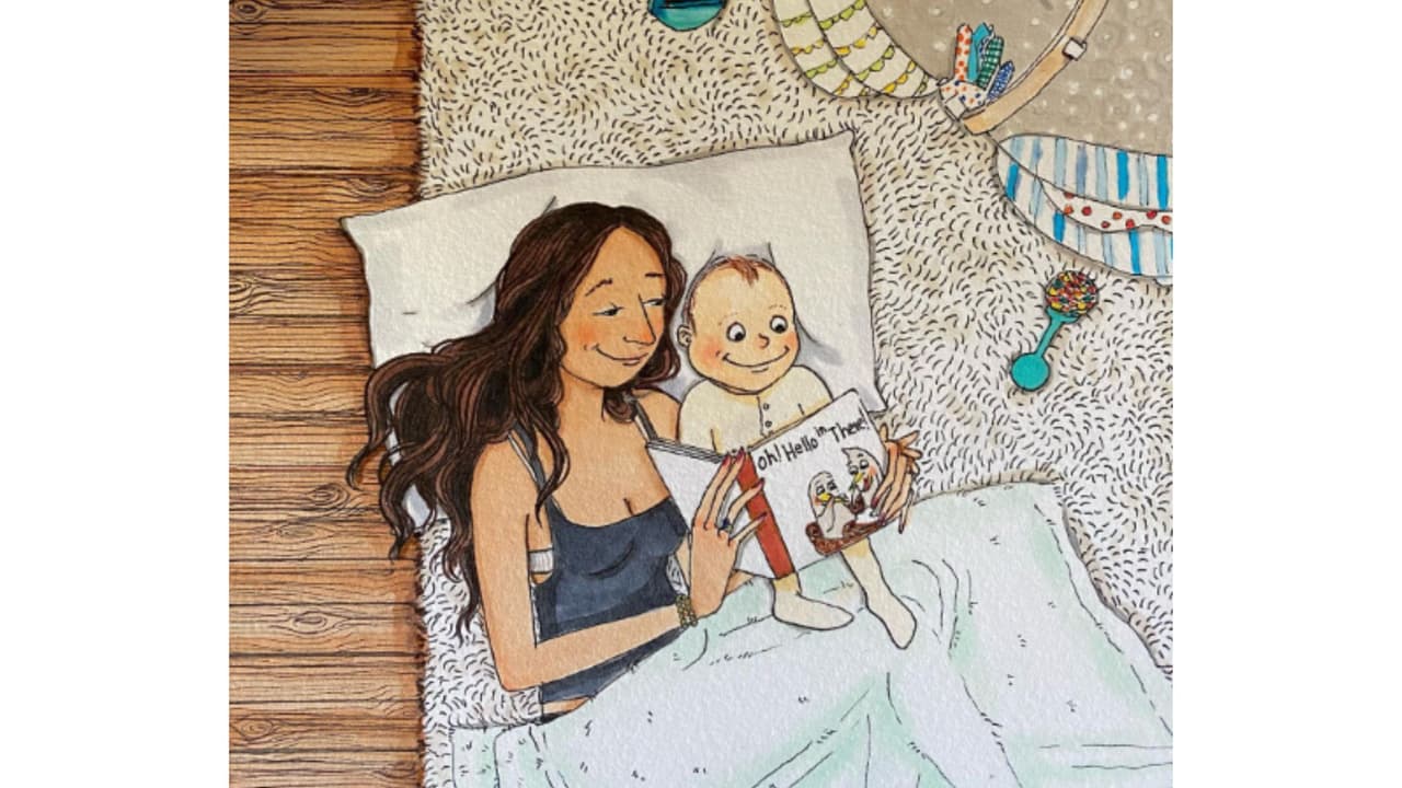 Ilustración de Amanda Oleander sobre la maternidad y la llegada de un nuevo bebé