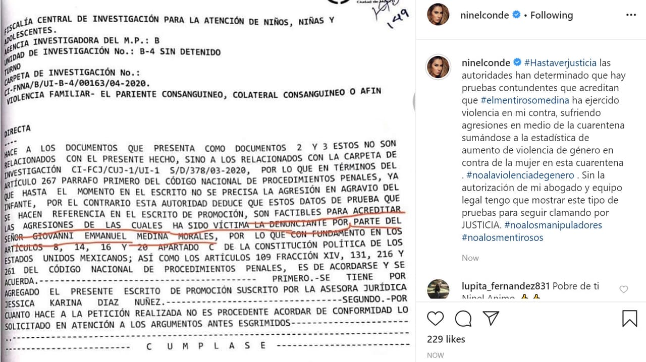 Mostró 
<b><a href="https://www.instagram.com/p/CATVu4lhYQq/" target="_blank">este documento</a></b>, el cual no tiene fecha, aparentemente emitido por la 
<b><a href="https://www.fgjcdmx.gob.mx/secretaria/estructura/257" target="_blank">Fiscalía Central de Investigación para la Atención de Niños, Niñas y Adolescentes </a></b>que supuestamente valida las agresiones que ella denunció. 
<br>