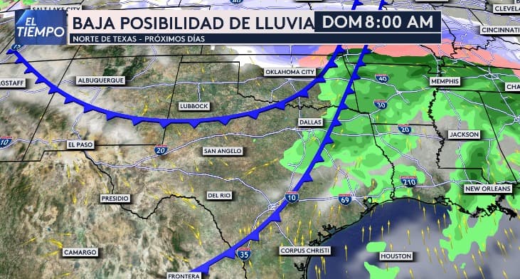 El pronóstico indica que 
<b>las probabilidades de lluvia el domingo podrían darse en las primeras horas del día</b>, alrededor de las 8 de la mañana, afectando gran parte de nuestra región.