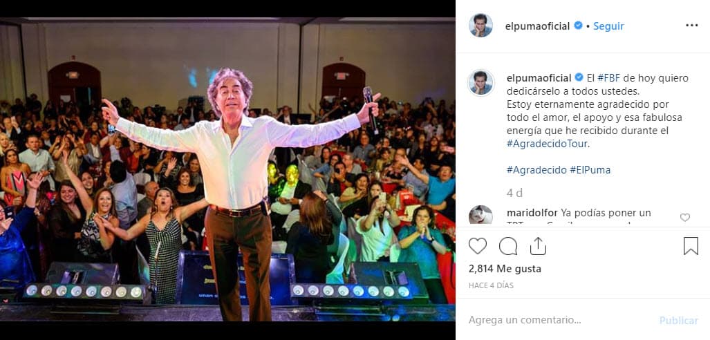 Tras casi dos años de la cirugía, 'El Puma' se recuperó y ya se encuentra retomando su carrera. Actualmente está en plena gira por los Estados Unidos presentando su 'Agradecido tour'.