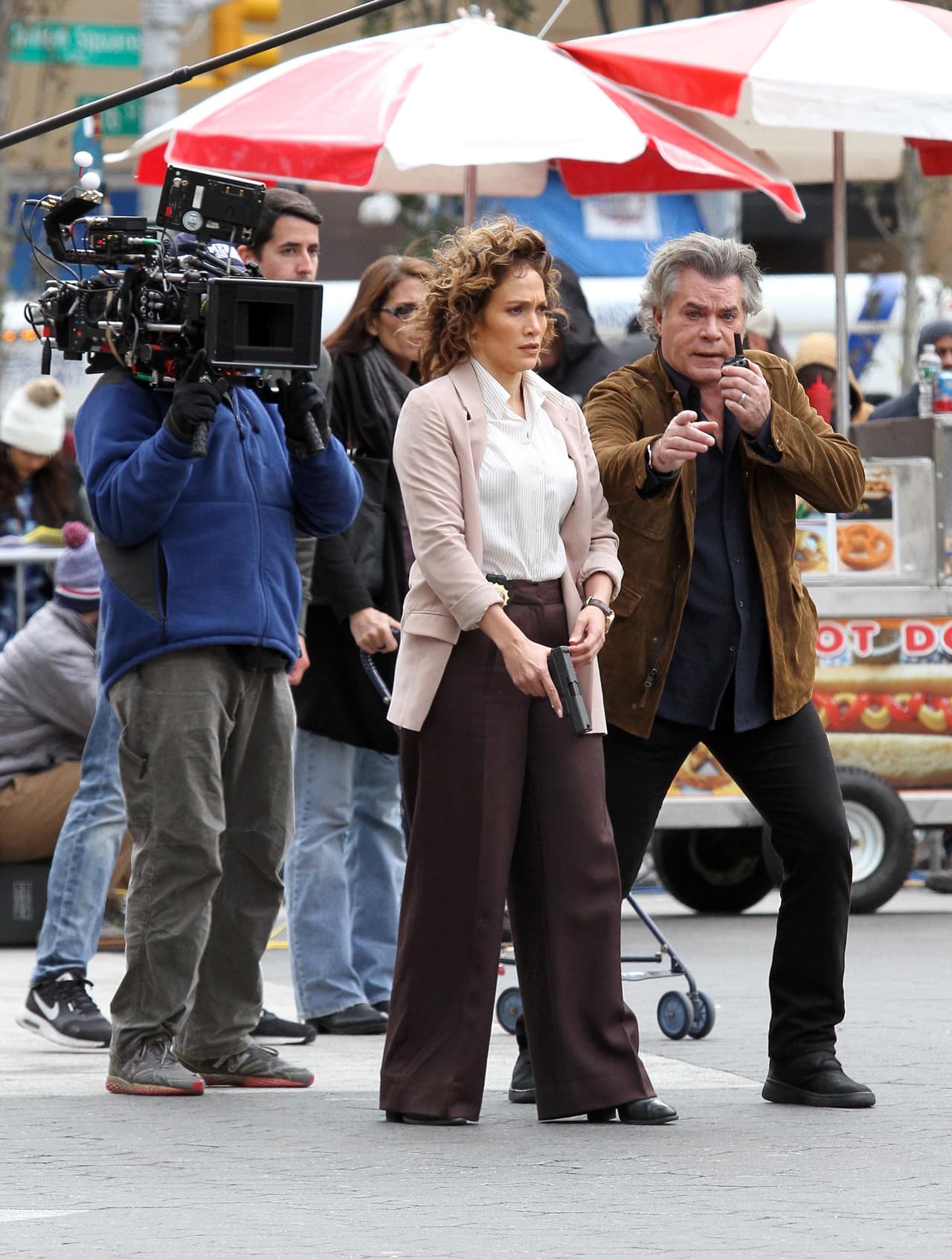 Las cámaras la captaron filmando una escena de acción en el corazón de Nueva York.