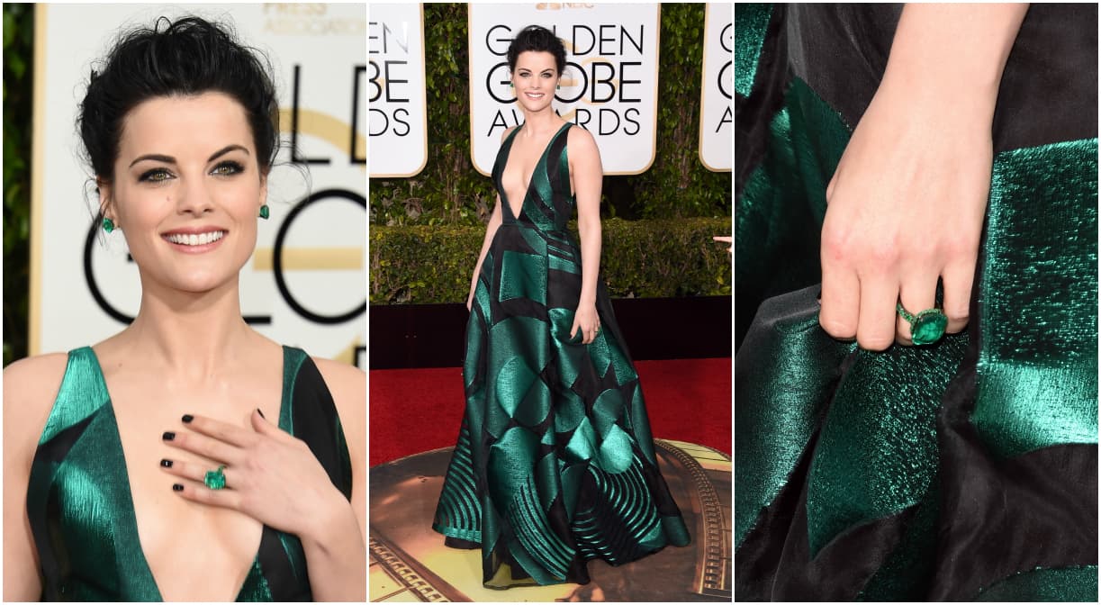 Un bello vestido que con un profundo escote, y un tono verde que resaltó en la paleta de tonos de la noche le dio a la actriz Jaimie Alexander un look super moderno. De celebrar la comodidad que le conferían los bolsillos.