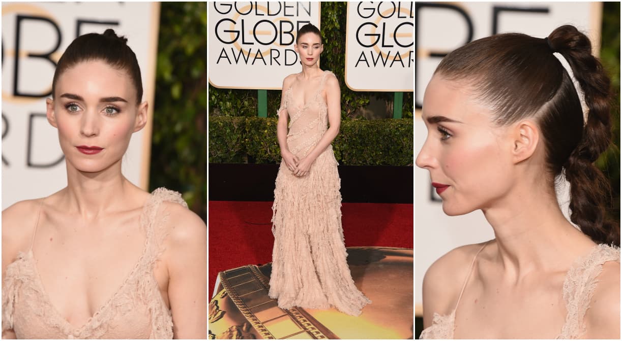 Esta reina del estilo ama llevar tonos claros y pálidos a la alfombra roja, en esta ocasión no fue diferente. Rooney Mara apostó por un vestido crema, que alardea de esa extraña tendencia de tirones -o rasgados- en el vestido de la casa Alexander McQueen.