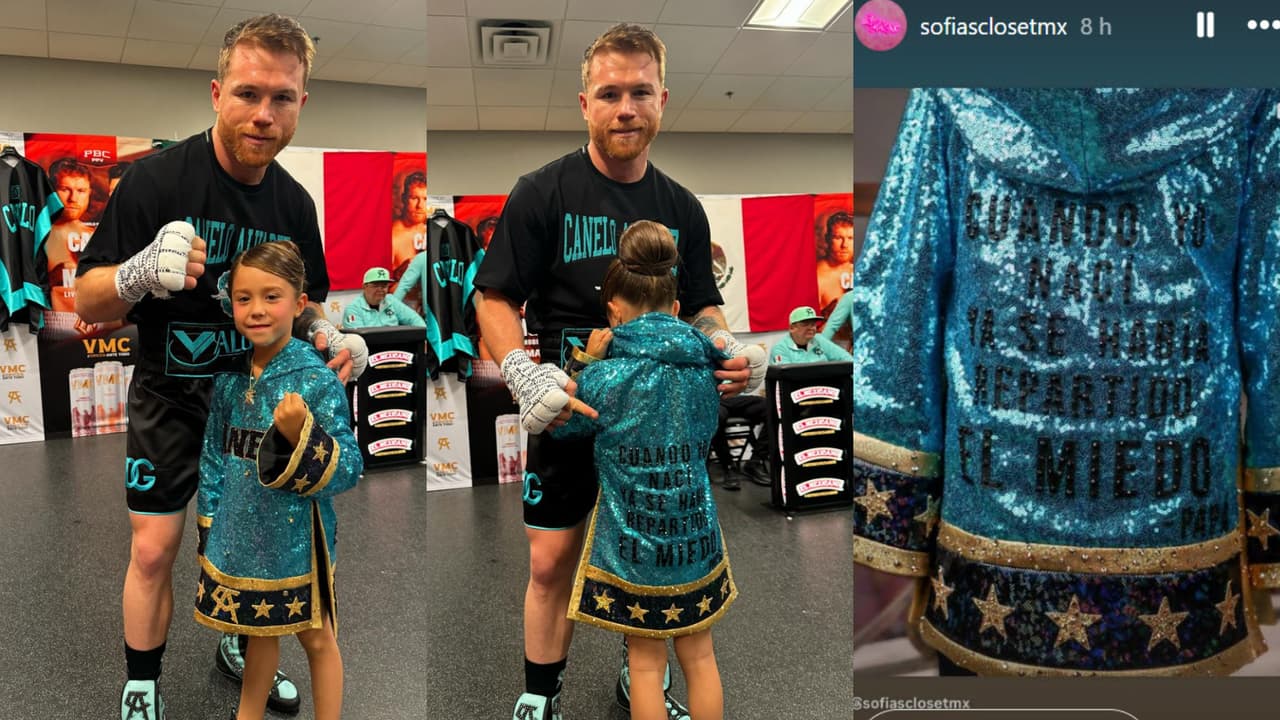María Fernanda, la hija menor de 'El Canelo', lució una bata de boxeo como la de su papá.